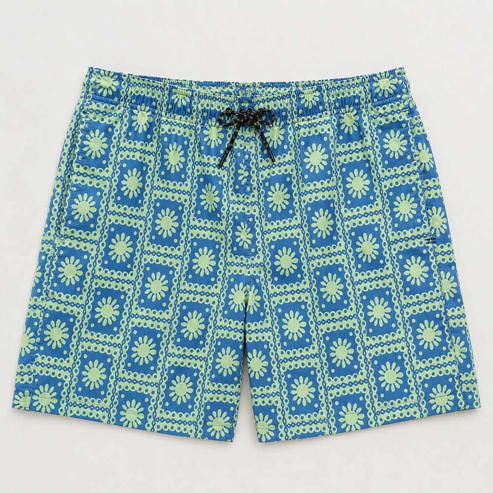 Toad & Co Mens Boundless Pull-On Short XL Blue Green Floral 7" inseam